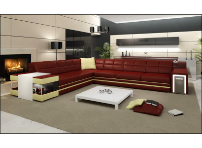 Designerska sofa Narożnikowa kanapa Kanapa Sofa skórzana Podkładka Siedziba Narożnik Ustawić +Light Nowość PH3026