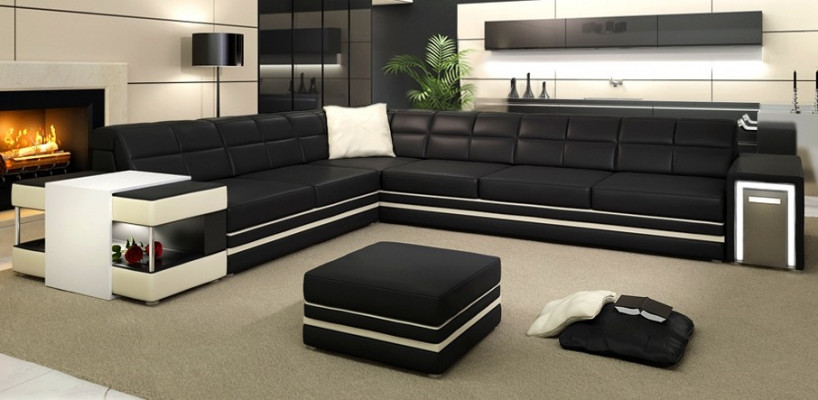 Designerska sofa Narożnikowa kanapa Kanapa Sofa skórzana Podkładka Siedziba Narożnik Ustawić +Light Nowość PH3026