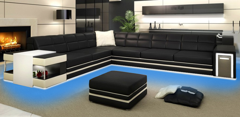 Narożnikowa kanapa Sofa Kanapa Podkładka Skóra Żywy krajobraz Narożnik Ustawić L Skórzana sofa 3026