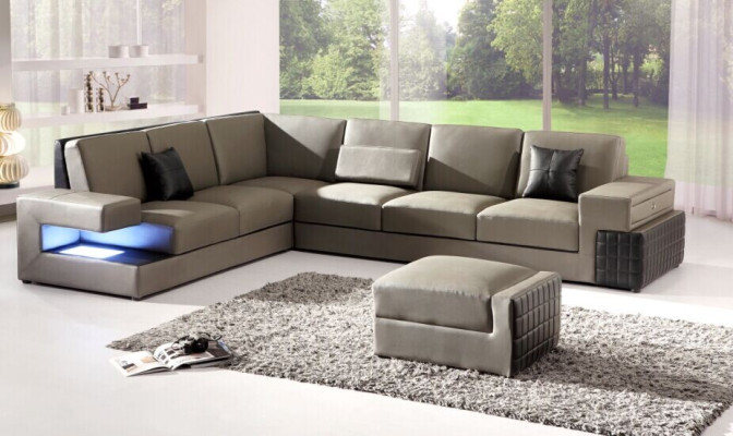 Nowoczesna kanapa Narożnikowa Podkładka Siedziba Skóra Design Sofa Ustawić Żywy krajobraz