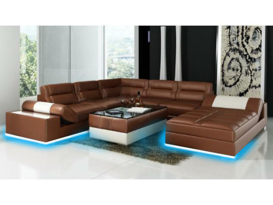 Skórzana sofa Narożnikowa kanapa + USB Ustawić Podkładkę U-kształt kanapy sofa projekt Żywy krajobraz