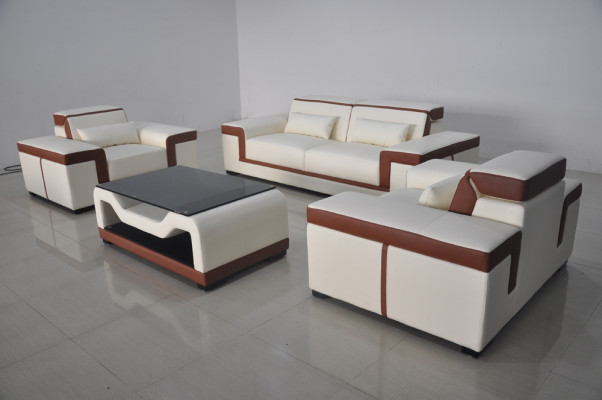 Sofa Podkładka Skóra Kanapa Siedziba Kompletny zestaw Modern Ustawić 3+2+1 Żywy krajobraz
