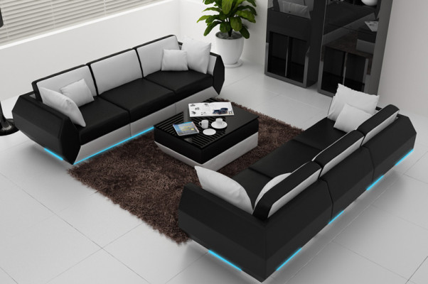 Skórzana sofa Kanapa Zestaw sofowy 3+3 miejsce do siedzenia Ustaw Design Nowoczesny Zestaw Sof USB Nowość