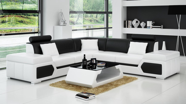 Skórzana sofa w kształcie litery L Żywy krajobraz Narożnikowa kanapa Ustawić Design Nowoczesna Sofa + USB