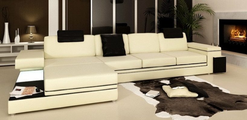 Sofa do salonu skórzana sofa tapicerowana zestaw wypoczynkowy nowoczesny podświetlany LED + USB