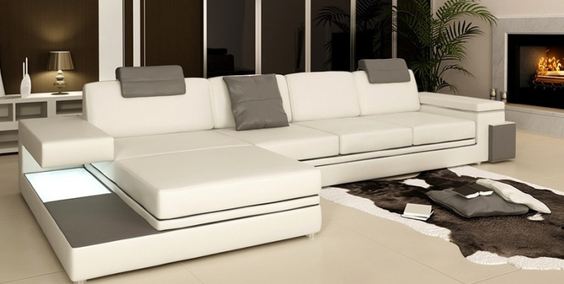 Sofa do salonu skórzana sofa tapicerowana zestaw wypoczynkowy nowoczesny podświetlany LED + USB
