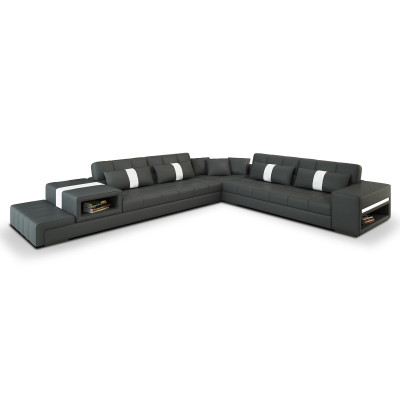Narożnikowa kanapa Sofa Couch USB Podkładka Żywy krajobraz Skórzana sofa w kształcie litery L New Beige