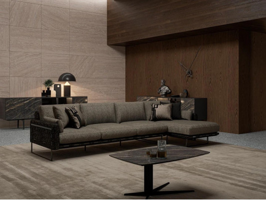 Designerska Sofa Brązowa Kanapa w Kształcie L Luksusowe meble tapicerowane stolik kawowy do salonu