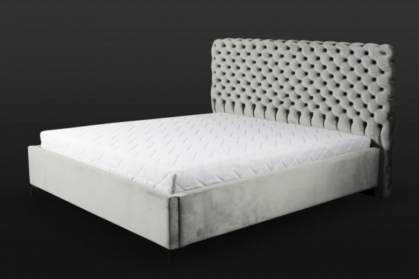 Szare łóżko Chesterfield Klasyczne meble do sypialni Design Elegancki materiał