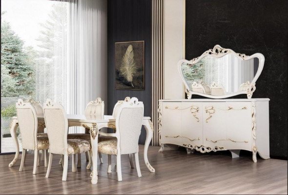 Klasyczny Stół obiadowy Beżowy Design Tabela Drewno stoły Meble Salon