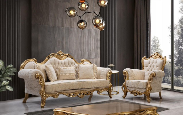 Sofa Chesterfield I Fotel w kolorze beżowym o luksusowym designie wysokiej jakości