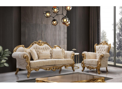 Sofa Chesterfield I Fotel w kolorze beżowym o luksusowym designie wysokiej jakości