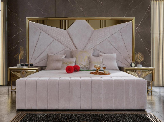 Zestaw do sypialni Łóżko Szafki nocne Toaletka z Lustro w eleganckim włoskim stylu w białym kolorze