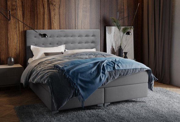 Szare Podwójne łóżko Klasyczny design mebli do sypialni Elegancki materiał Nowość