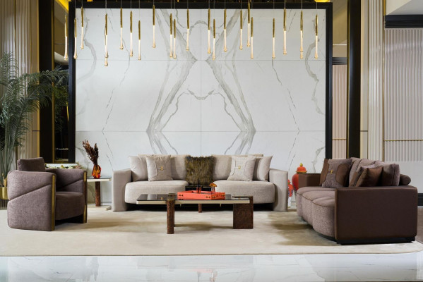 Zestaw sofowy 3+2+1 miejsce siedzące Modern Relaks Fotel Modern Stil 3tlg Włókienniczy Materiał