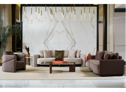Zestaw sofowy 3+2+1 miejsce siedzące Modern Relaks Fotel Modern Stil 3tlg Włókienniczy Materiał