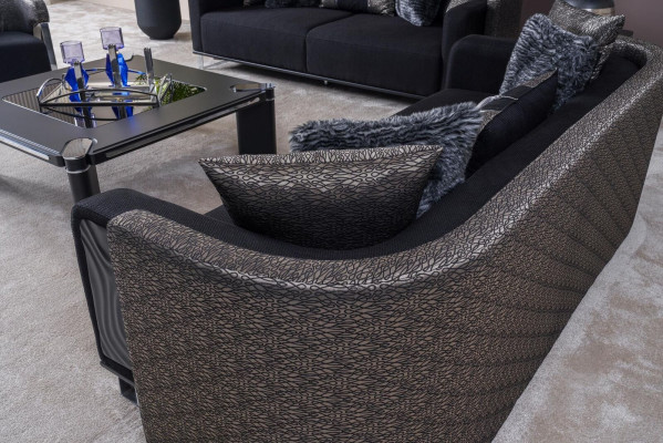 Sofa Trzyosobowa 240cm Czarna Luksusowa Kanapa Sofy Meble Włókiennicze Materiał Aksamit Zestaw 3 szt.