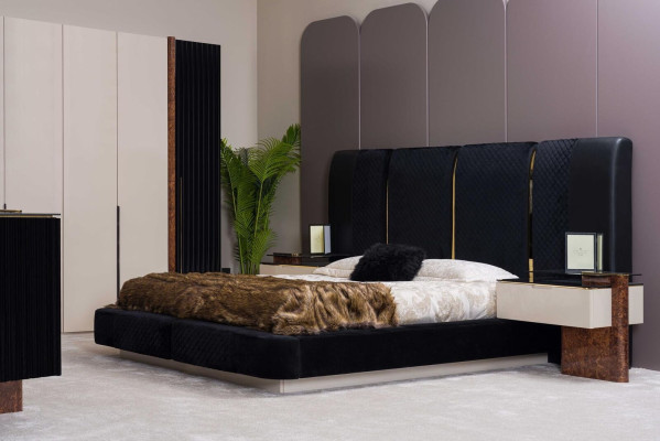 Sypialnia Zestaw Łóżko 2x Szafki nocne Szafa Kredens Design Meble