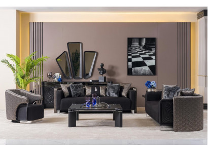 Zestaw sofowy 3+3+1 miejsce do siedzenia Zestaw do salonu Kompletny Włókienniczy Sofa Fotel Drewno Nowy