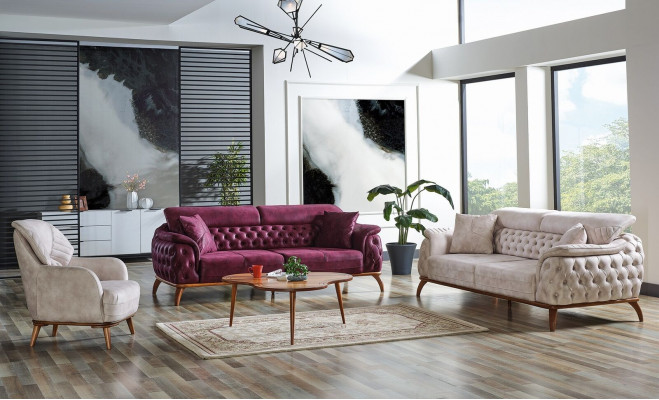 Zestaw sofowy 3+3+1 miejsce do siedzenia Chesterfield Modern Style Ustawić Zestaw 3szt. Sofa Relaks