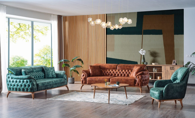 Klasyczny Zestaw sofowy 3+3+1 miejsce do siedzenia Chesterfield Relaks Fotel Meble Sofa