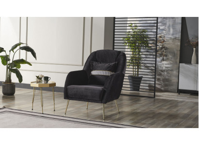 Elegancka sofa Fotel Zestaw sofowy Czarny Relaks 2-częściowy Meble do salonu