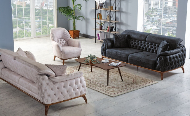 Zestaw sofowy 3+3+1 miejsce do siedzenia Modern Relaks Fotel Chesterfield Modern Style 3szt Nowość