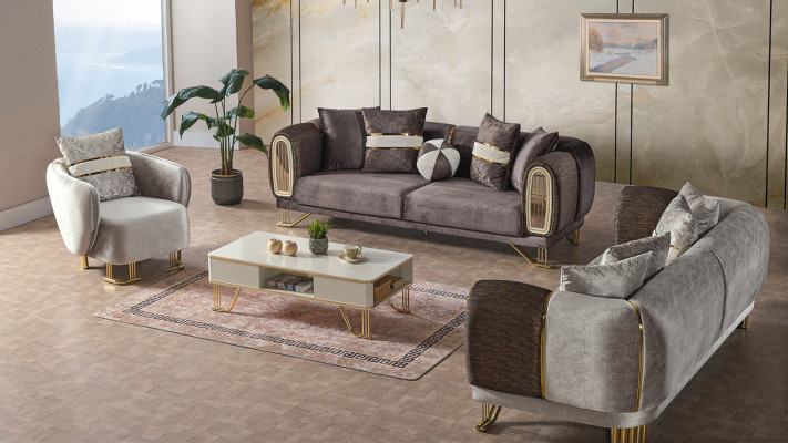 Zestaw sofowy 3+3+1 miejsce do siedzenia Zestaw do salonu Kompletny komplet Włókienniczy Sofa Fotel Drewno