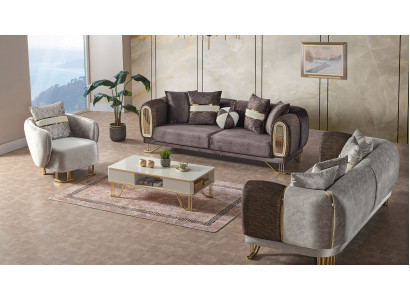 Zestaw sofowy 3+3+1 miejsce do siedzenia Zestaw do salonu Kompletny komplet Włókienniczy Sofa Fotel Drewno