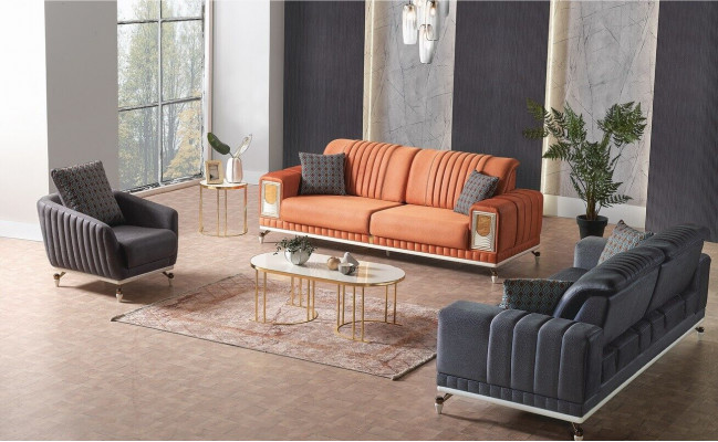Zestaw sofowy 3+3+1 miejsce do siedzenia Włókienniczy Drewno Sofa 3 miejsce do siedzenia Modern Fotel Kompletny zestaw