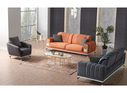 Zestaw sofowy 3+3+1 miejsce do siedzenia Włókienniczy Drewno Sofa 3 miejsce do siedzenia Modern Fotel Kompletny zestaw