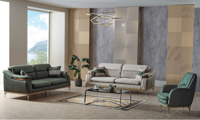 Zestaw sofowy 3+3+1 miejsce do siedzenia Zestaw do salonu Kompletny Włókienniczy Sofa Fotel Drewno Eu