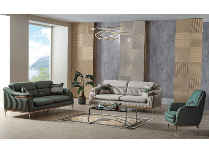 Zestaw sofowy 3+3+1 miejsce do siedzenia Zestaw do salonu Kompletny Włókienniczy Sofa Fotel Drewno Eu