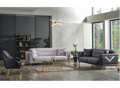 Zestaw sofowy 3+3+1 miejsce do siedzenia Włókienniczy Drewno Sofa 3 miejsce do siedzenia Modern Fotel Kompletny Zestaw Nowy