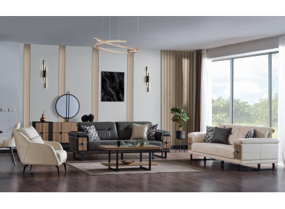 Zestaw sofowy 3+3+1 miejsce do siedzenia Zestaw do salonu Kompletny Włókienniczy Drewno Sofa Fotel