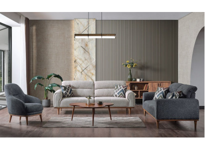 Zestaw sofowy 3+3+1 miejsce do siedzenia Zestaw do salonu Kompletny Włókienniczy Drewno Sofa Fotel Nowy