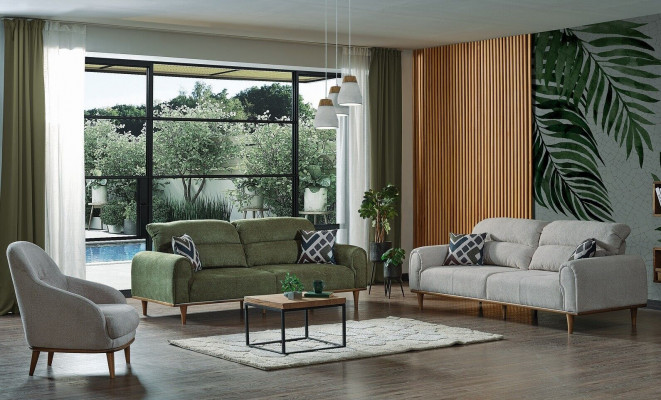 Zestaw sofowy 3+1+1 miejsce do siedzenia Zestaw do salonu Kompletny Włókienniczy Sofa Fotel Drewno Nowy