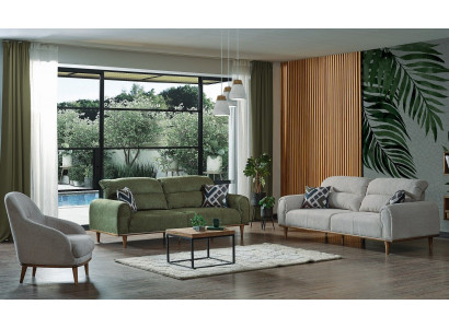 Zestaw sofowy 3+1+1 miejsce do siedzenia Zestaw do salonu Kompletny Włókienniczy Sofa Fotel Drewno Nowy