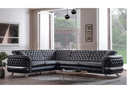 Narożnikowa kanapa Żywy krajobraz Kolor Czarny U Sofa XXL New Chesterfield Nowość