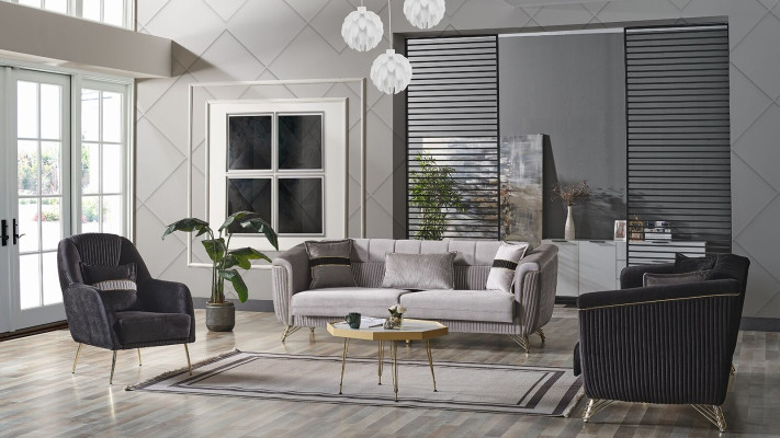 Zestaw sofowy 3+3+1 miejsce do siedzenia Włókienniczy Drewno Sofa 3 miejsce do siedzenia Modern Fotel Kompletny zestaw Eu