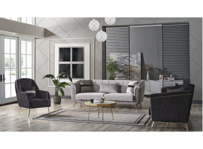 Zestaw sofowy 3+3+1 miejsce do siedzenia Włókienniczy Drewno Sofa 3 miejsce do siedzenia Modern Fotel Kompletny zestaw Eu