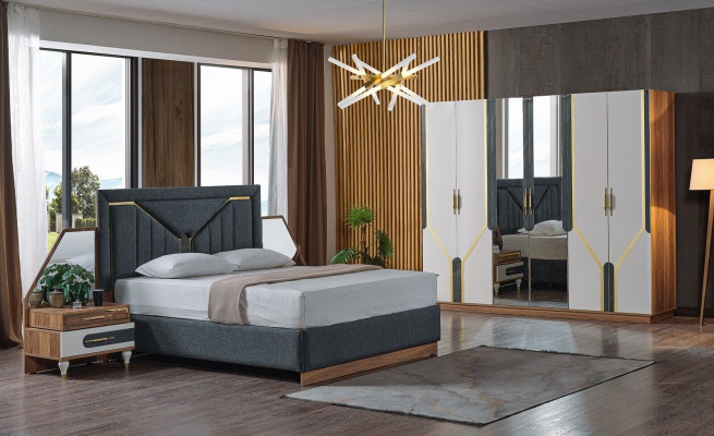Sypialnia Zestaw Łóżko + 2x Szafki nocne + Szafa Design Meble 4 szt. Nowy