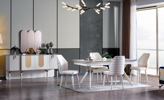 Luksusowy zestaw jadalniany Stół obiadowy + 6x Krzesła + Kredens Modern 8 szt