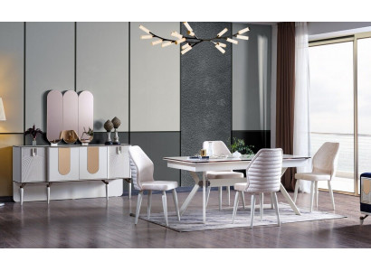Luksusowy zestaw jadalniany Stół obiadowy + 6x Krzesła + Kredens Modern 8 szt