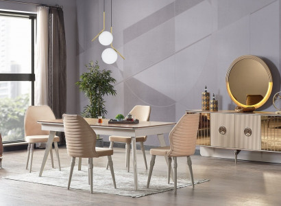 Design jadalnia Kompletny Stół obiadowy + 6x Krzesła Nowoczesny Stół Drewniany Nowość