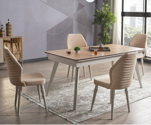 Design jadalnia Kompletny Stół obiadowy + 6x Krzesła Nowoczesny Stół Drewniany Nowość