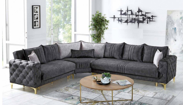 Szary Salon Narożnikowa kanapa Nowoczesna Sofa Chesterfield w kształcie litery L. Nowa luksusowa sofa