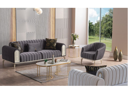 Chic Meble Zestaw sofowy zestaw 3+1 stolik kawowy Zestaw sofowy Sofy Fotel Grey