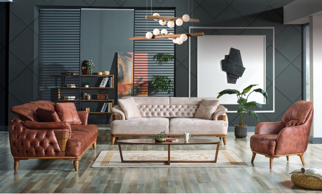 Klasyczny Zestaw sofowy 3+3+1 miejsce do siedzenia Chesterfield Relaks Fotel Meble Sofa Nowość