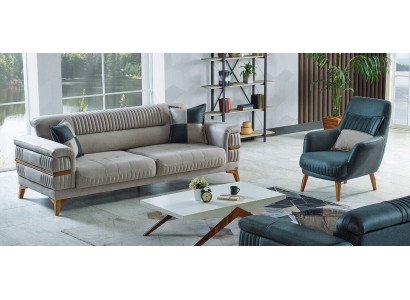 Zestaw sofowy 3+1 miejsce do siedzenia Włókienniczy Drewno Sofa 3 miejsce do siedzenia Modern Fotel Kompletny Nowy